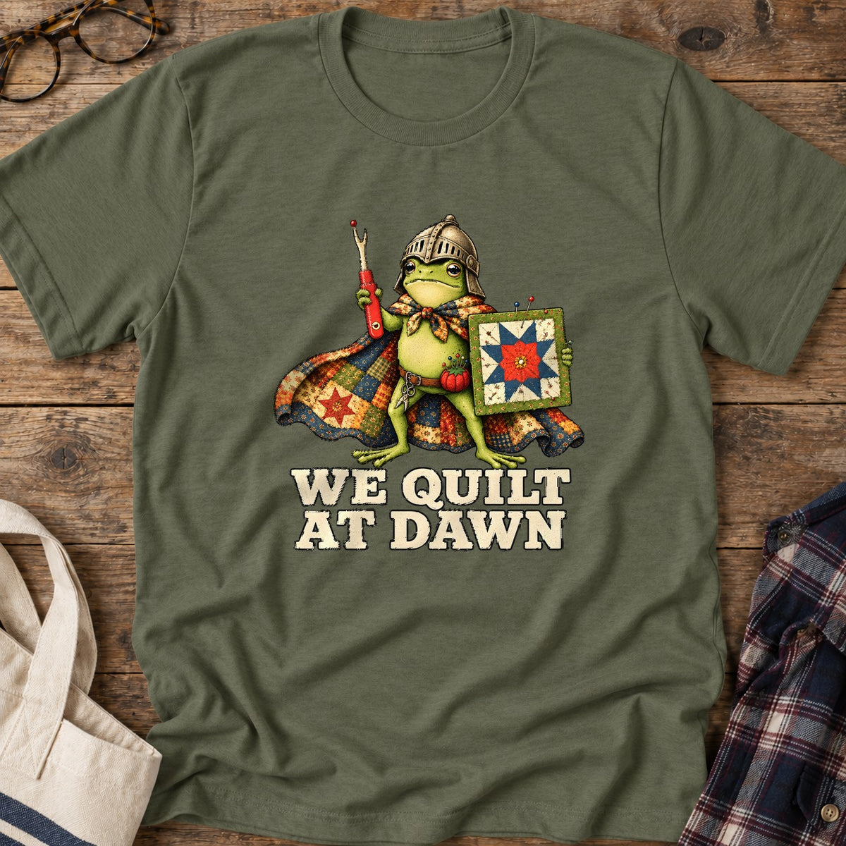 Quilt At Dawn T-Shirt in Military Green