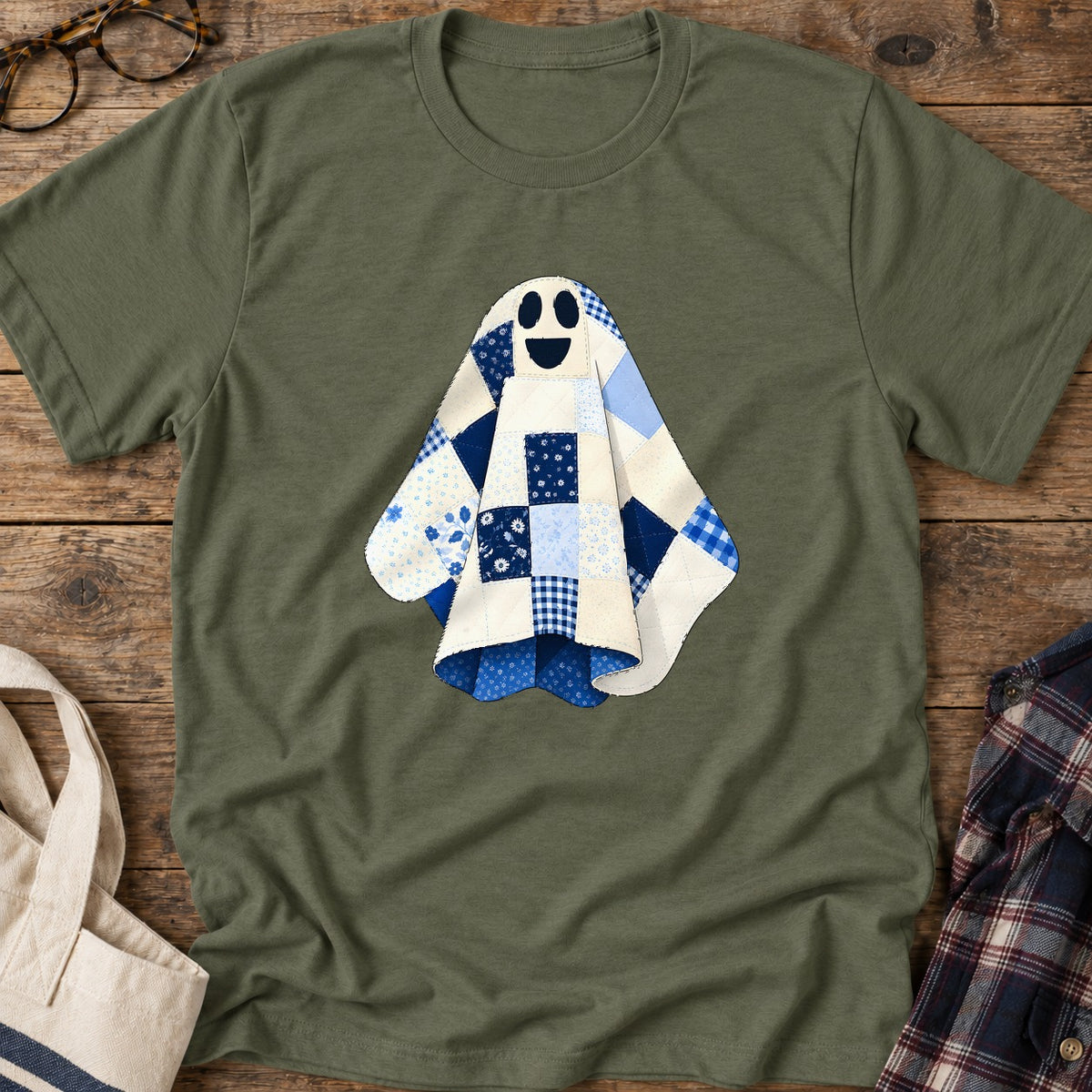 Little Quilted Ghost T-Shirt in Military Green