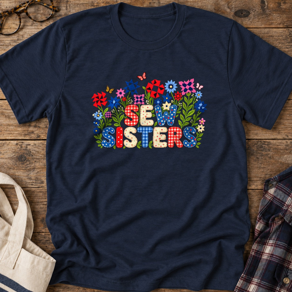 Appliqué Sew Sisters T-Shirt in Navy
