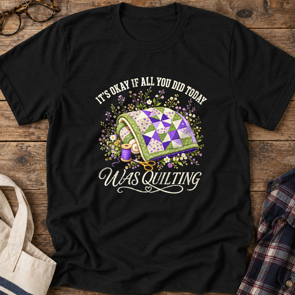 Quilt All Day T-Shirt in Black