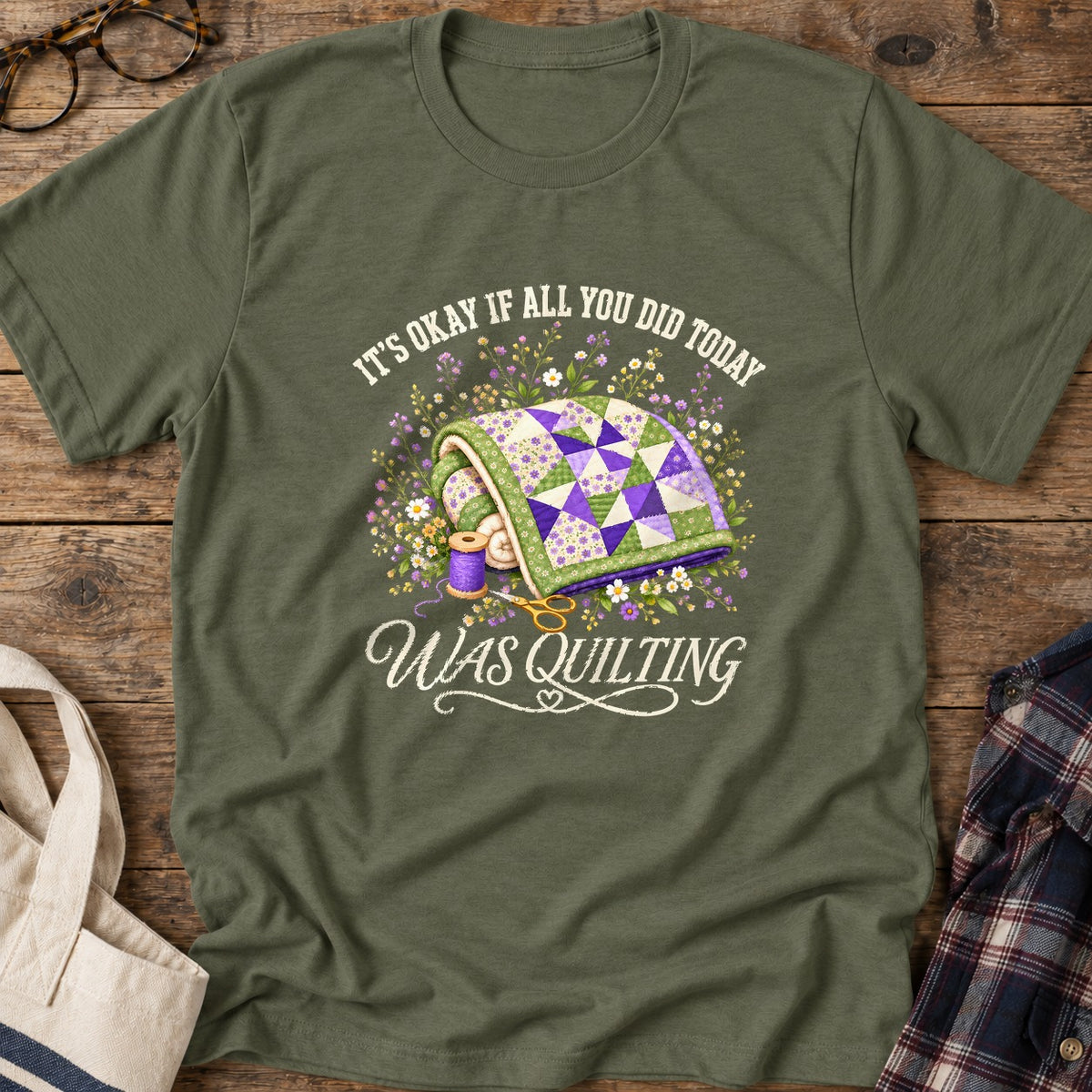 Quilt All Day T-Shirt in Military Green