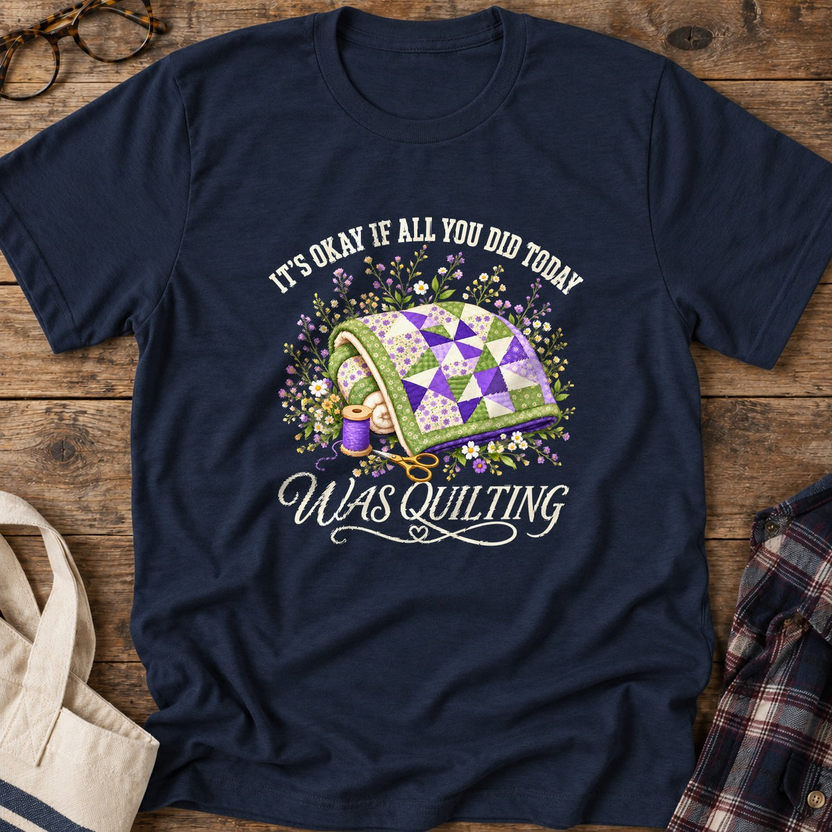 Quilt All Day T-Shirt in Navy