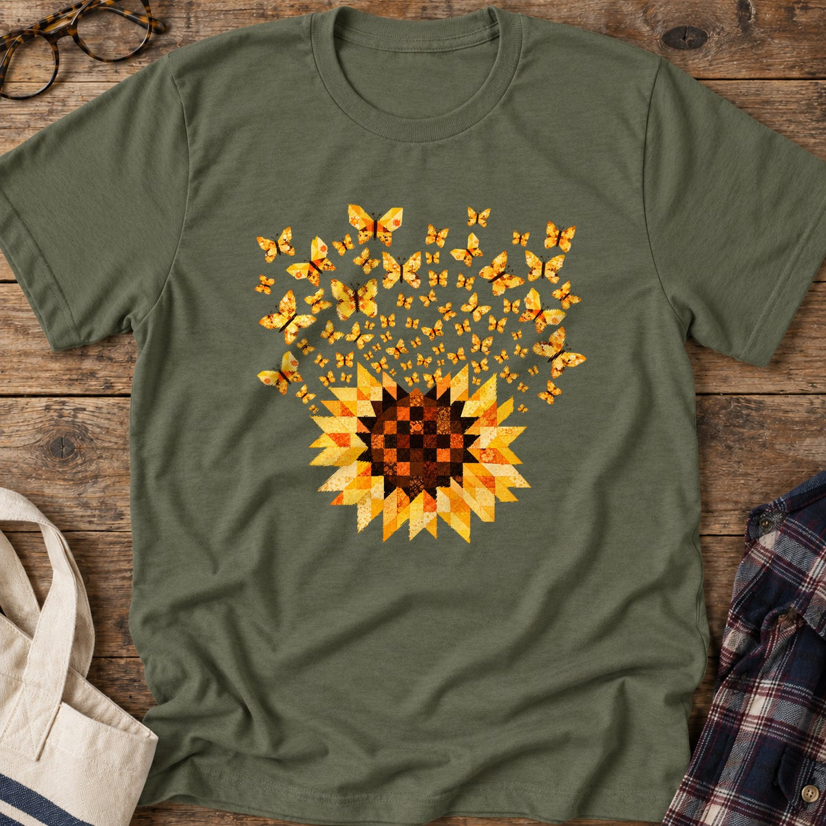 Sunflower Quilt Bloom T-Shirt in Military Green