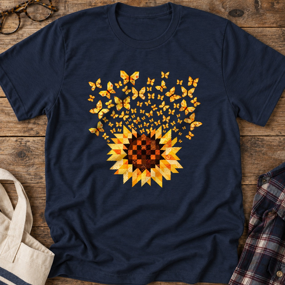 Sunflower Quilt Bloom T-Shirt in Navy