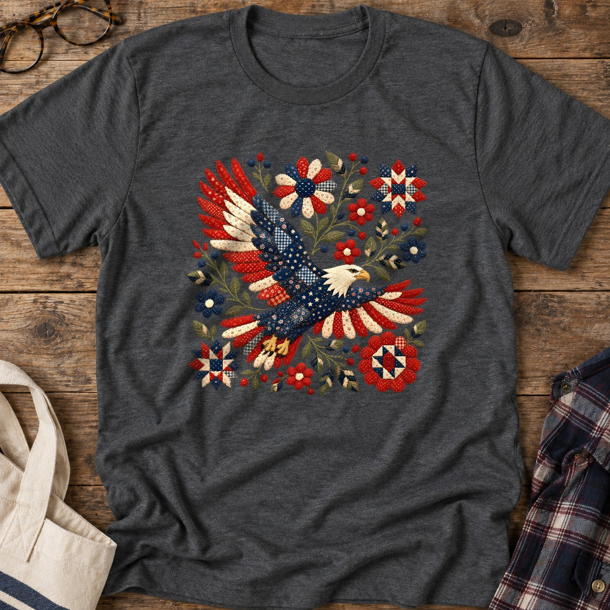 American Eagle Appliqué T-Shirt in Dark Heather