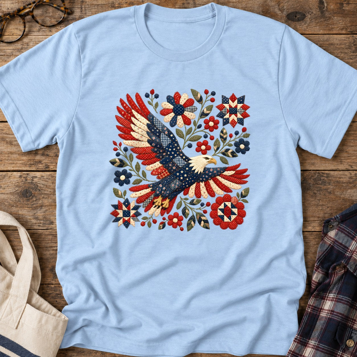 American Eagle Appliqué T-Shirt in Light Blue