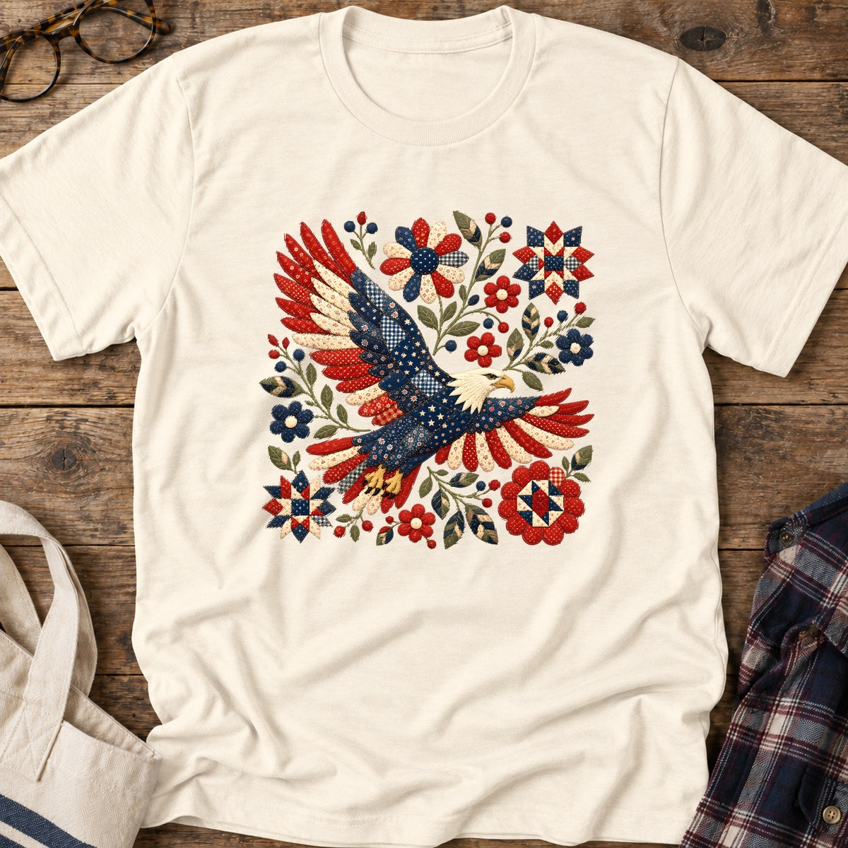 American Eagle Appliqué T-Shirt in Natural