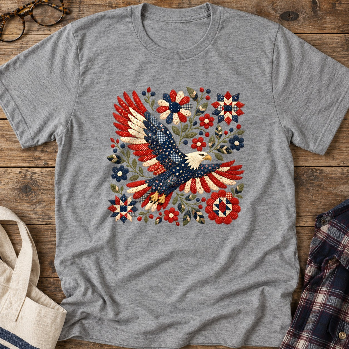 American Eagle Appliqué T-Shirt in Sport Grey