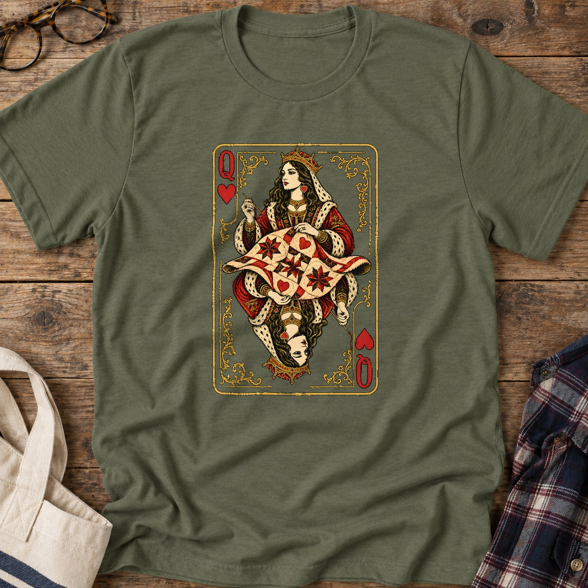Quilt Queen T-Shirt in Military Green
