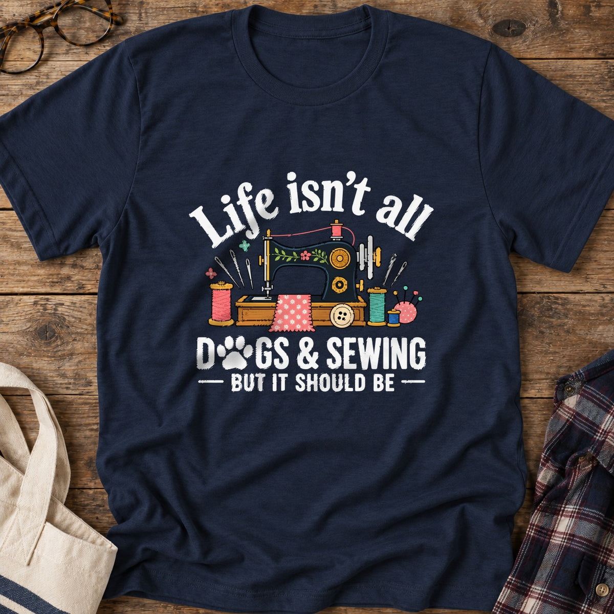 Dogs And Sewing T-Shirt in Navy