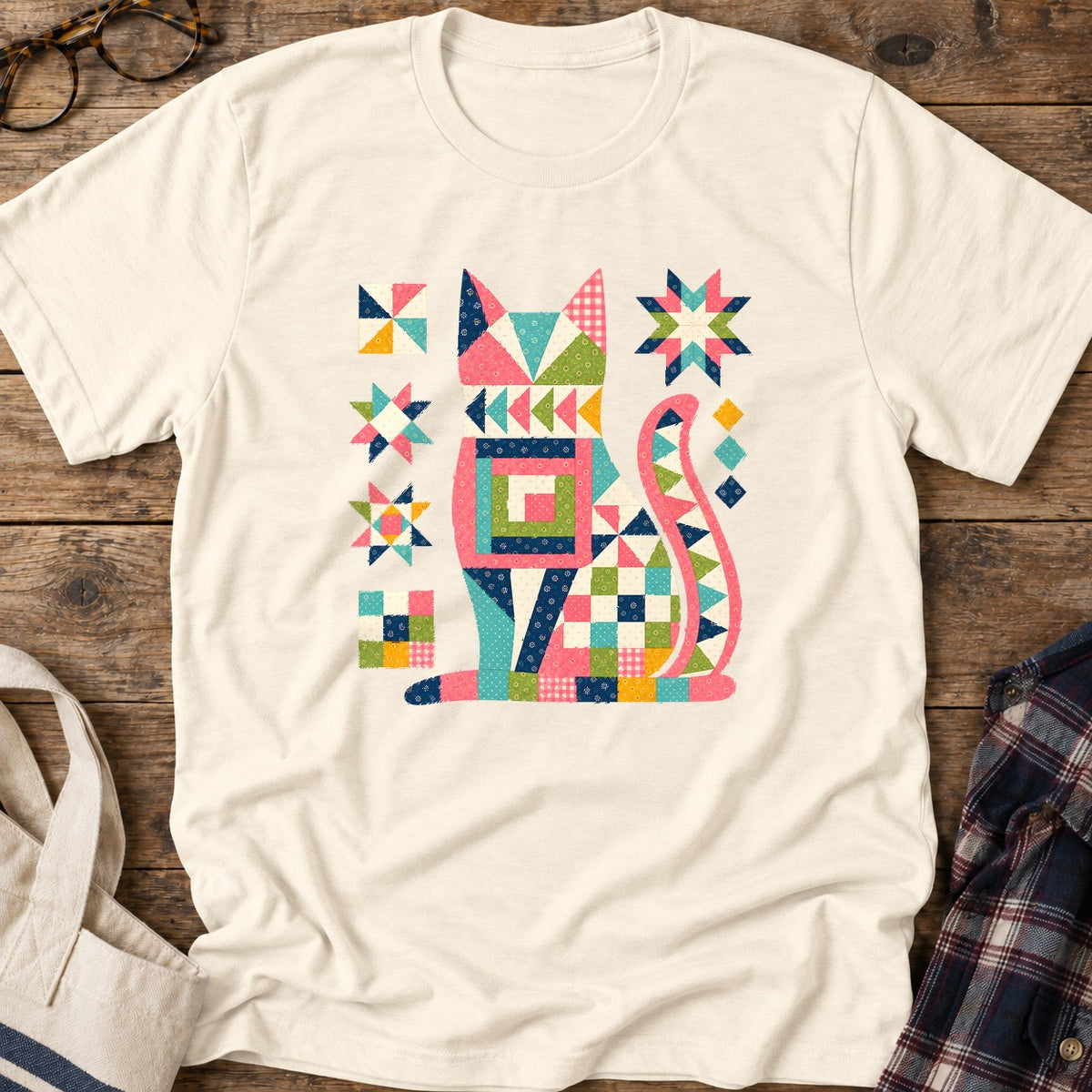 Patchwork Cat T-Shirt in Natural