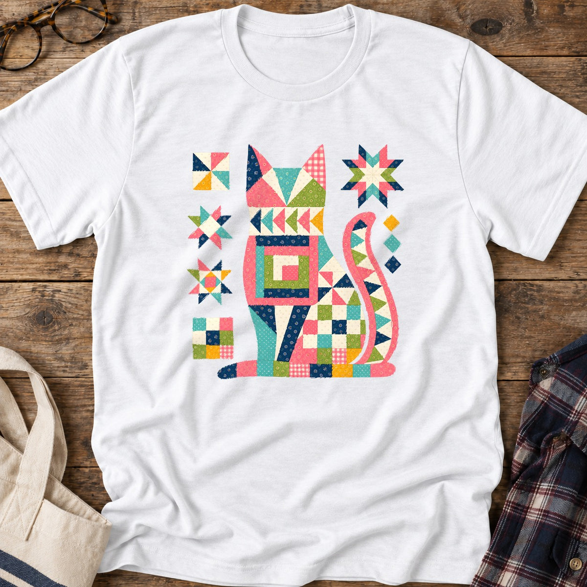 Patchwork Cat T-Shirt in White