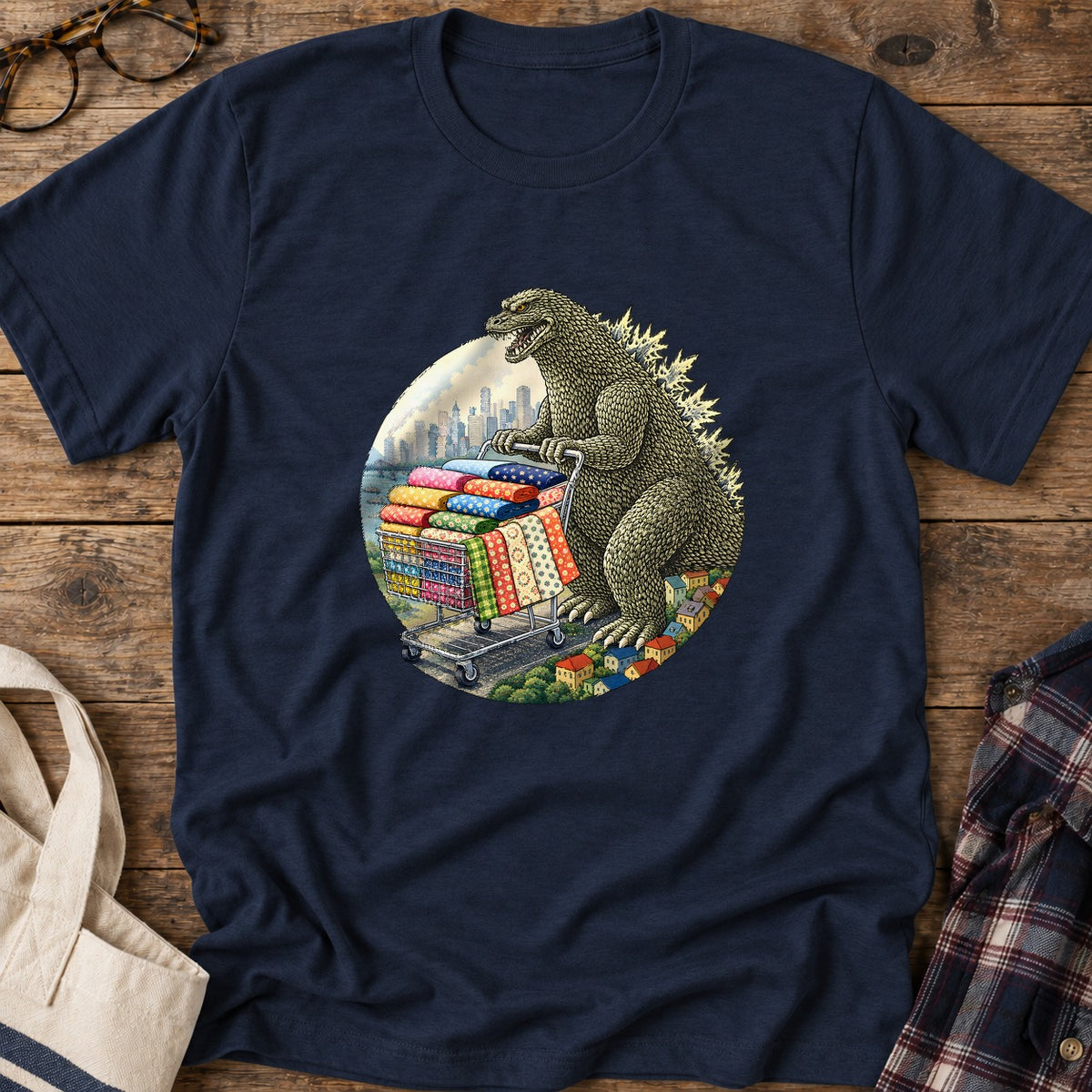 Fabric Hoarding Dinosaur T-Shirt in Navy
