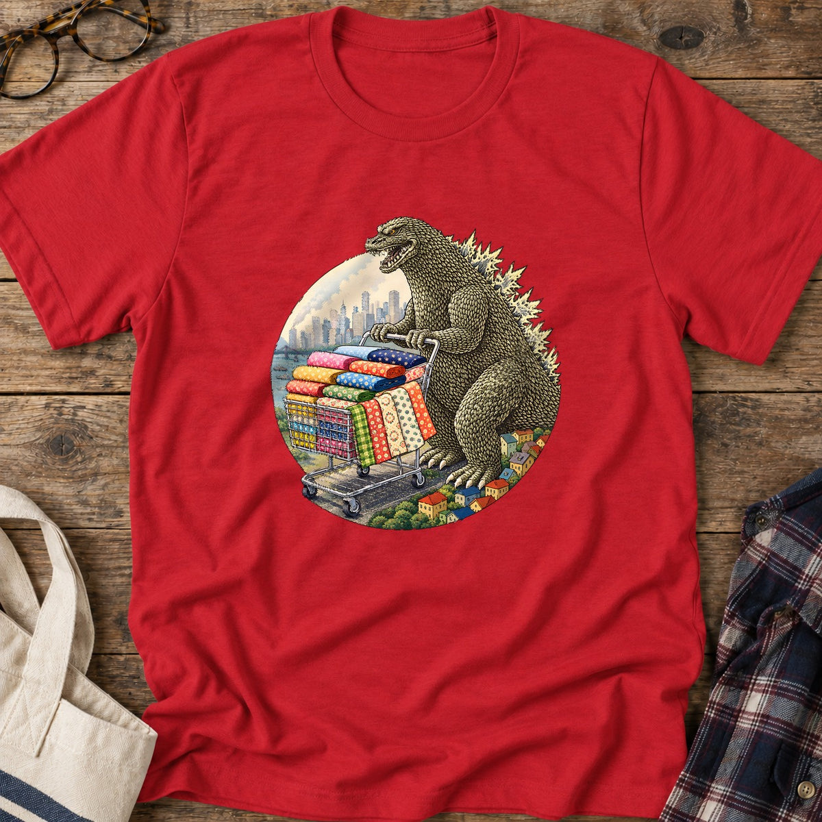 Fabric Hoarding Dinosaur T-Shirt in Red