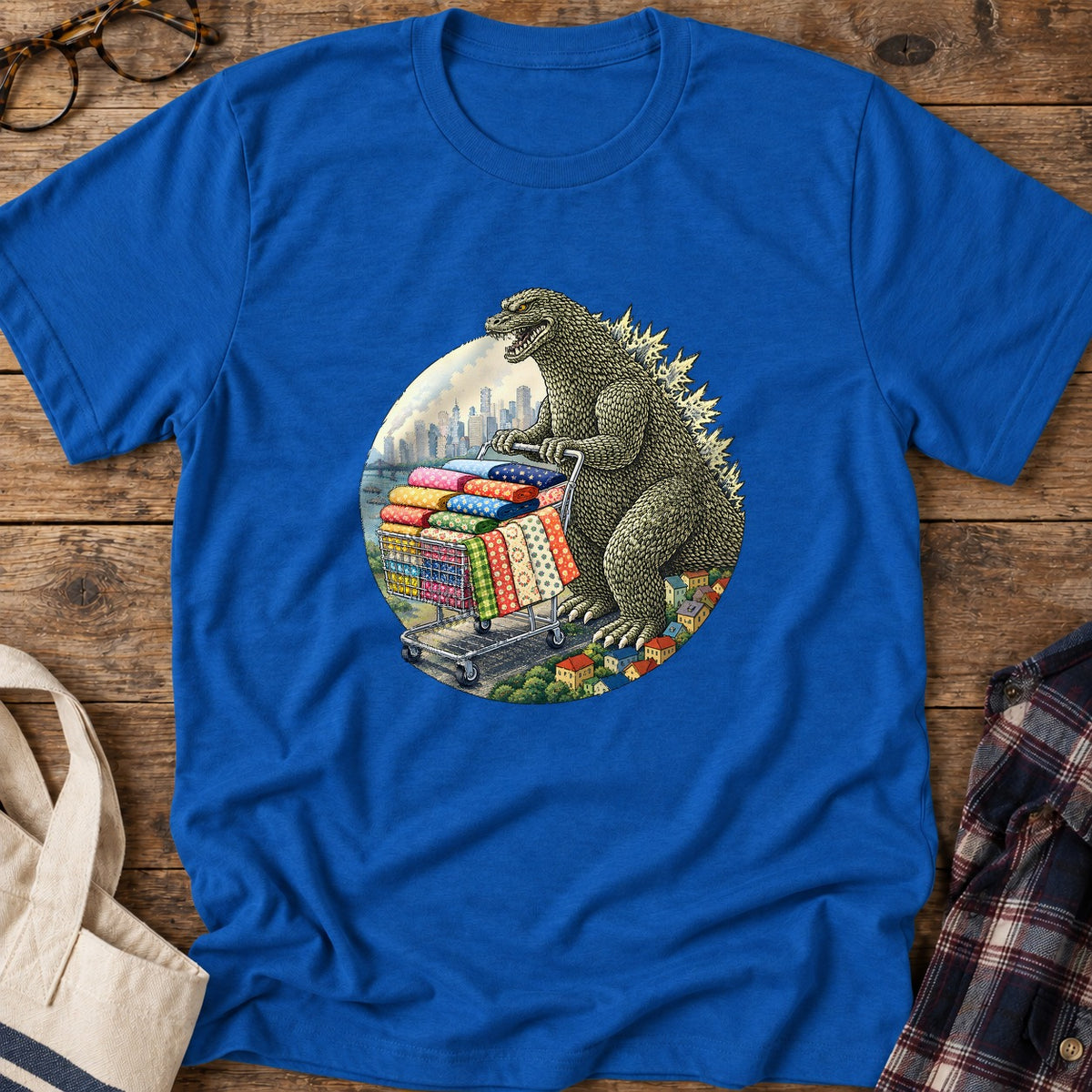 Fabric Hoarding Dinosaur T-Shirt in Royal