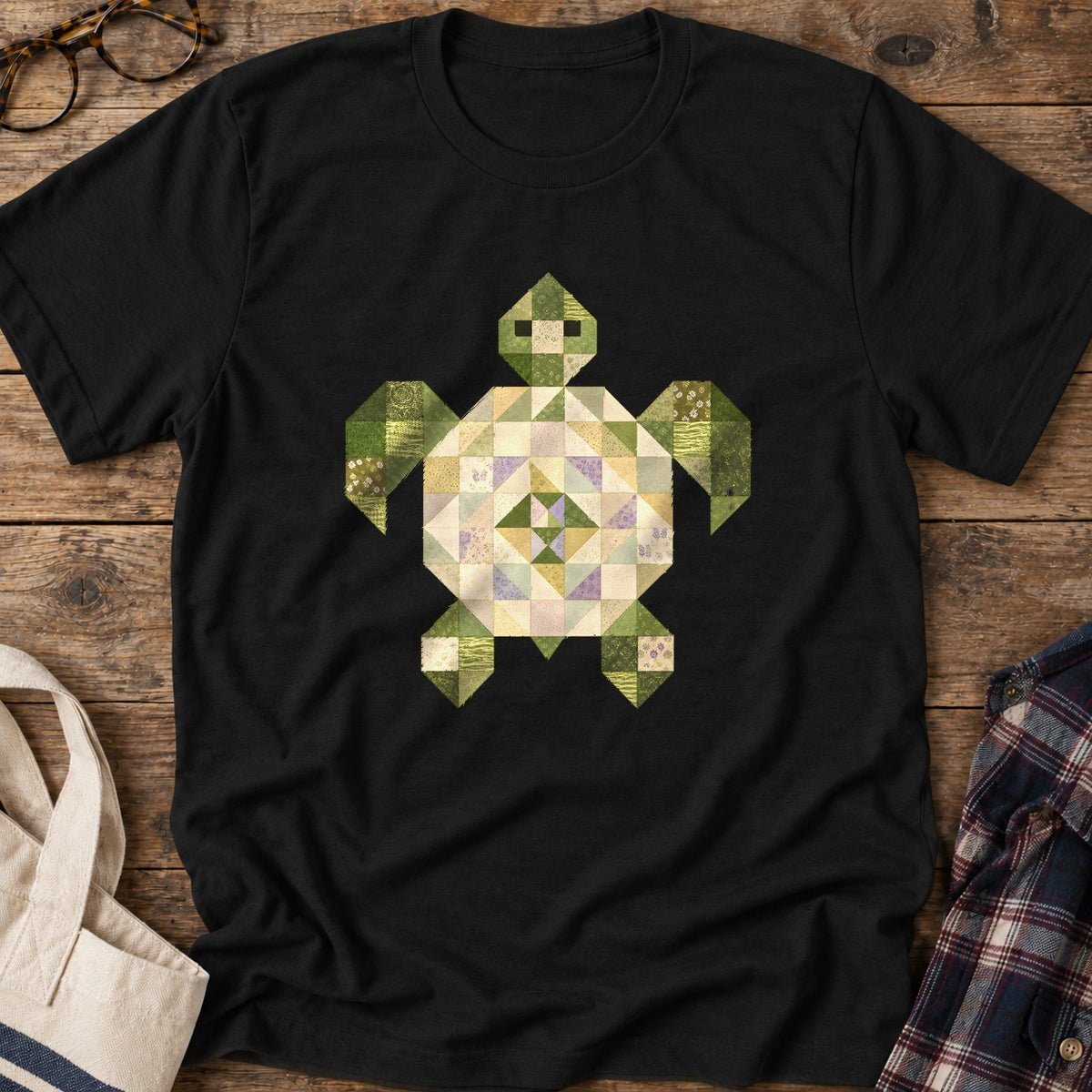 Patchwork Turtle T-Shirt in Black