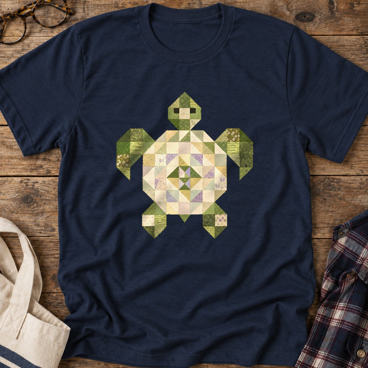 Patchwork Turtle T-Shirt in Navy
