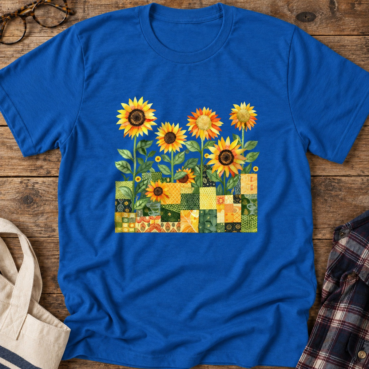 Quilted Sunflower Field T-Shirt in Royal