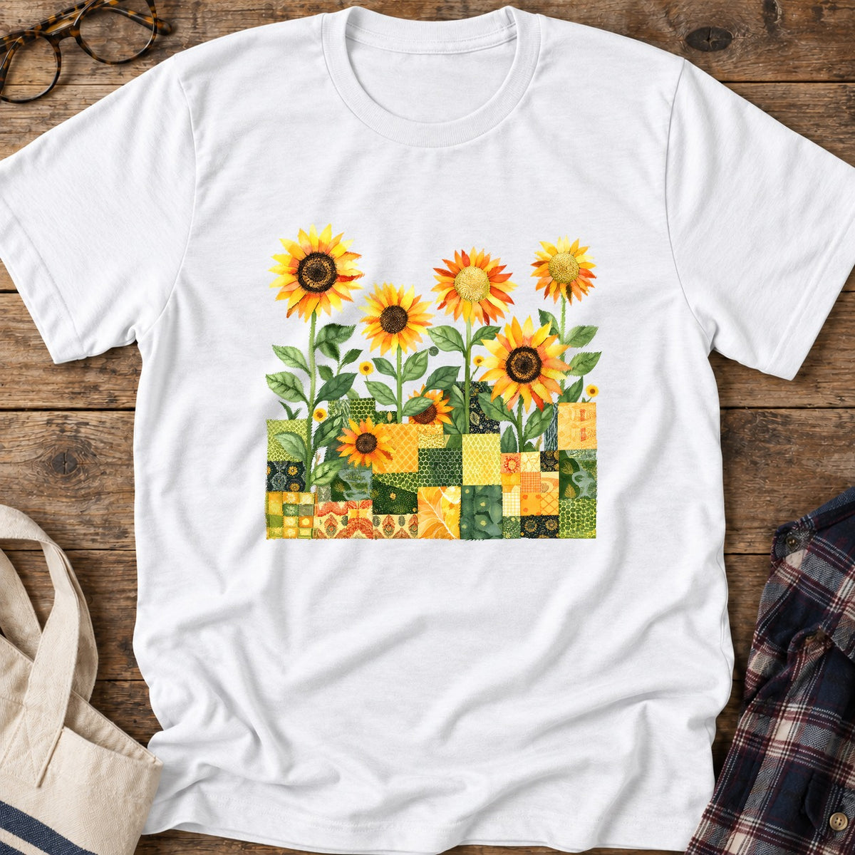 Quilted Sunflower Field T-Shirt in White