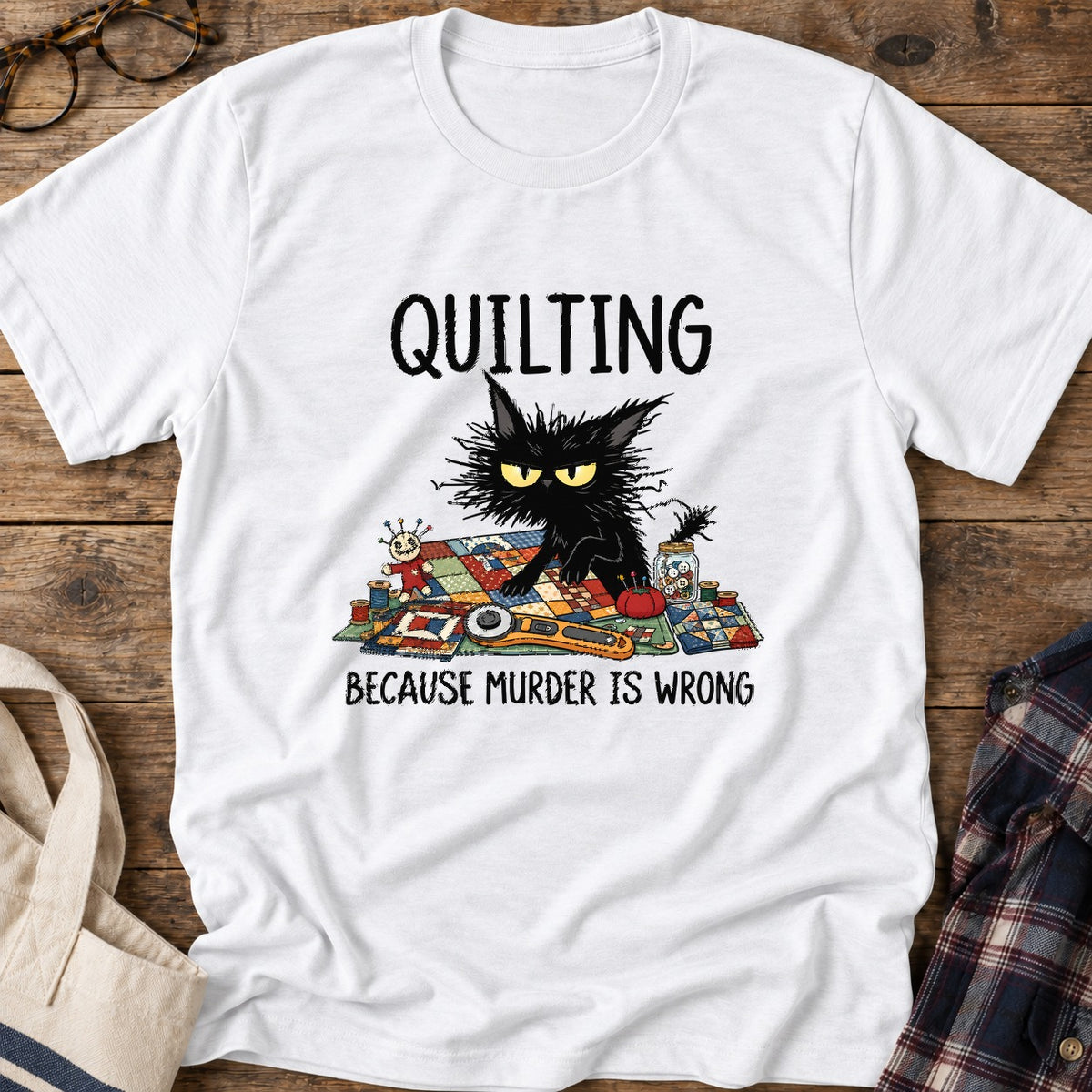 Grumpy Quilter Cat T-Shirt in White