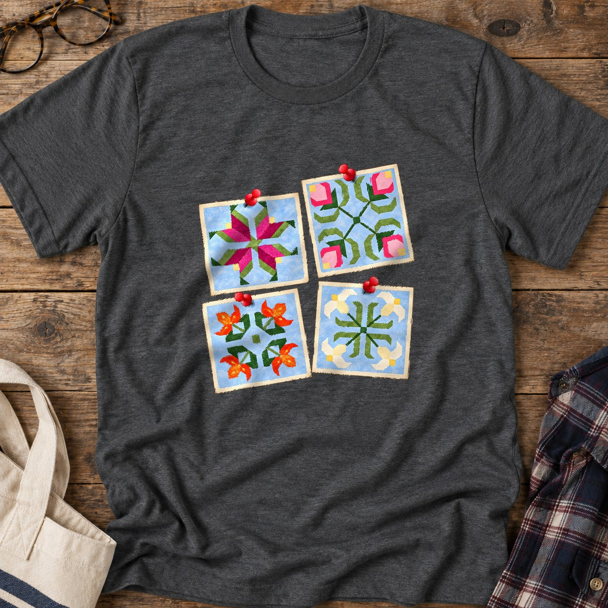 Quilt Block Notes T-Shirt in Dark Heather