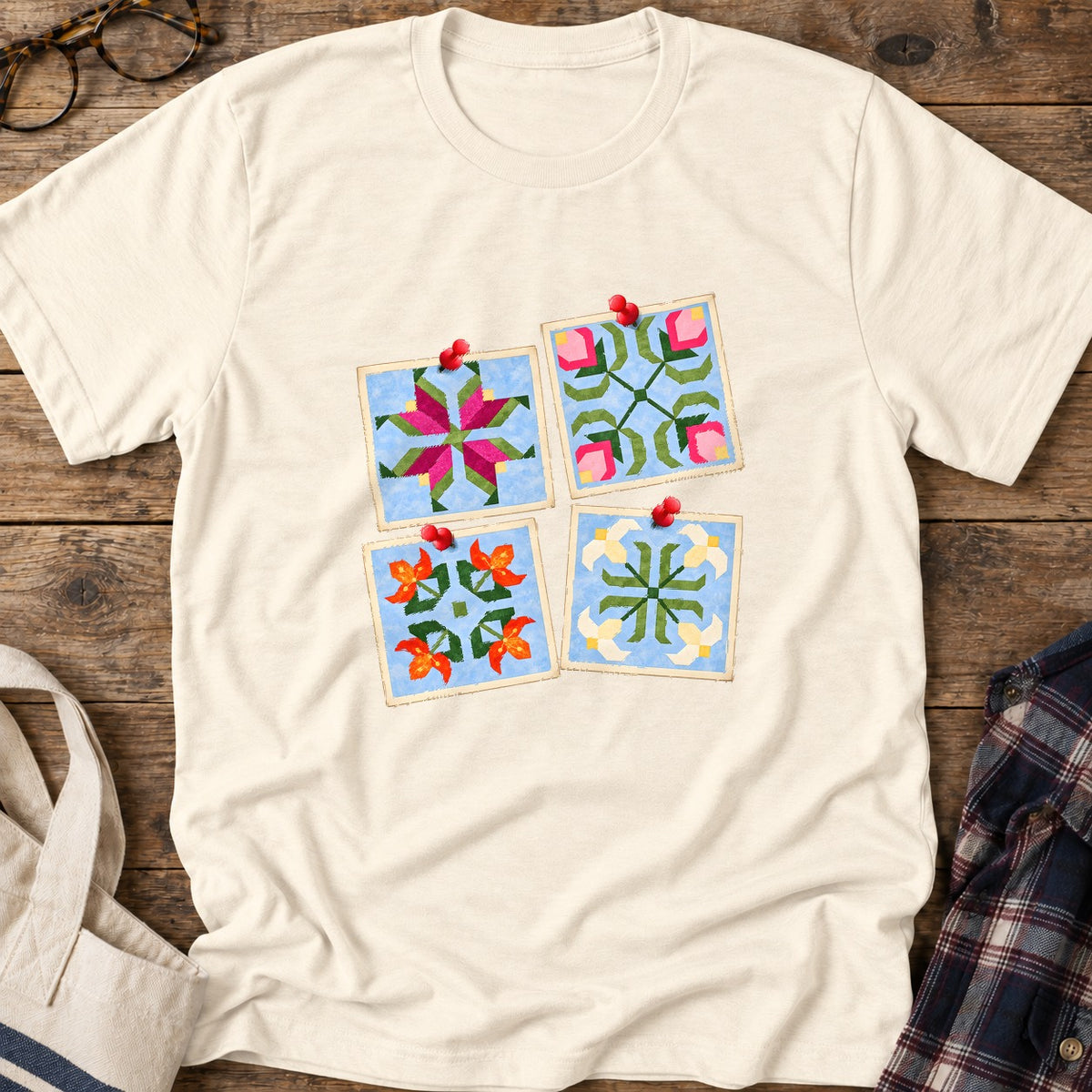 Quilt Block Notes T-Shirt in Natural