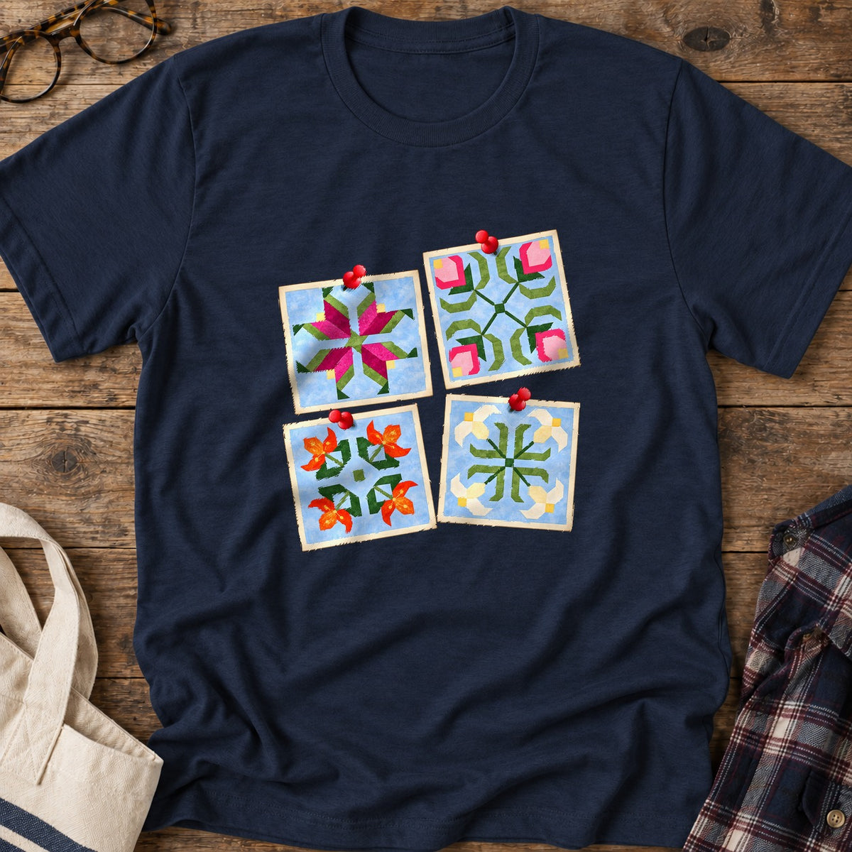 Quilt Block Notes T-Shirt in Navy