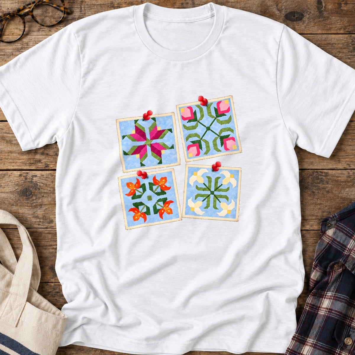 Quilt Block Notes T-Shirt in White
