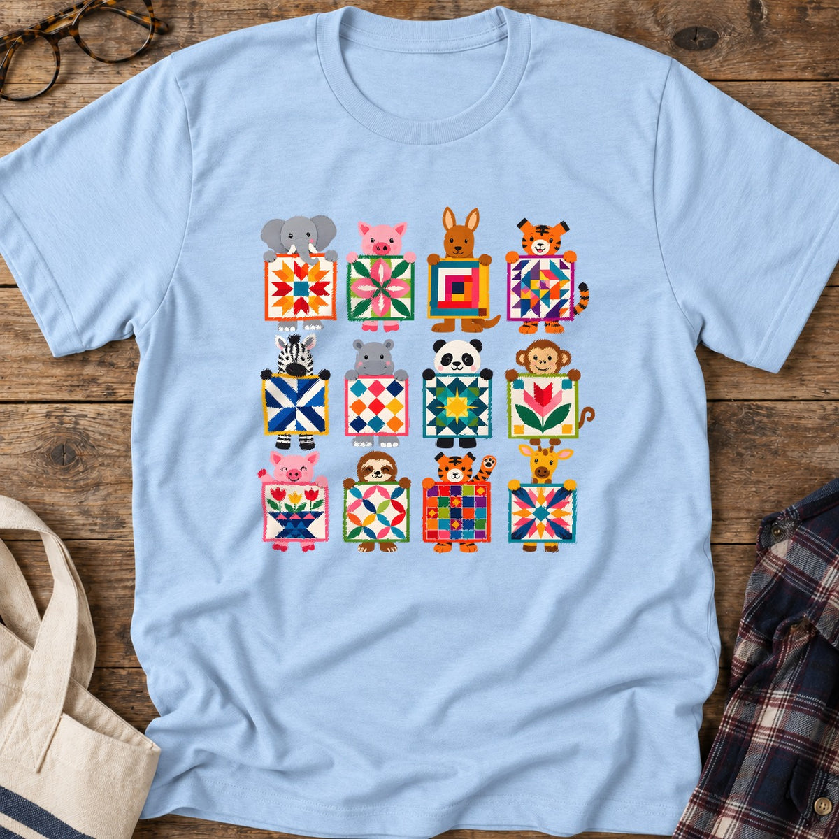 Animal Quilt Blocks T-Shirt in Light Blue
