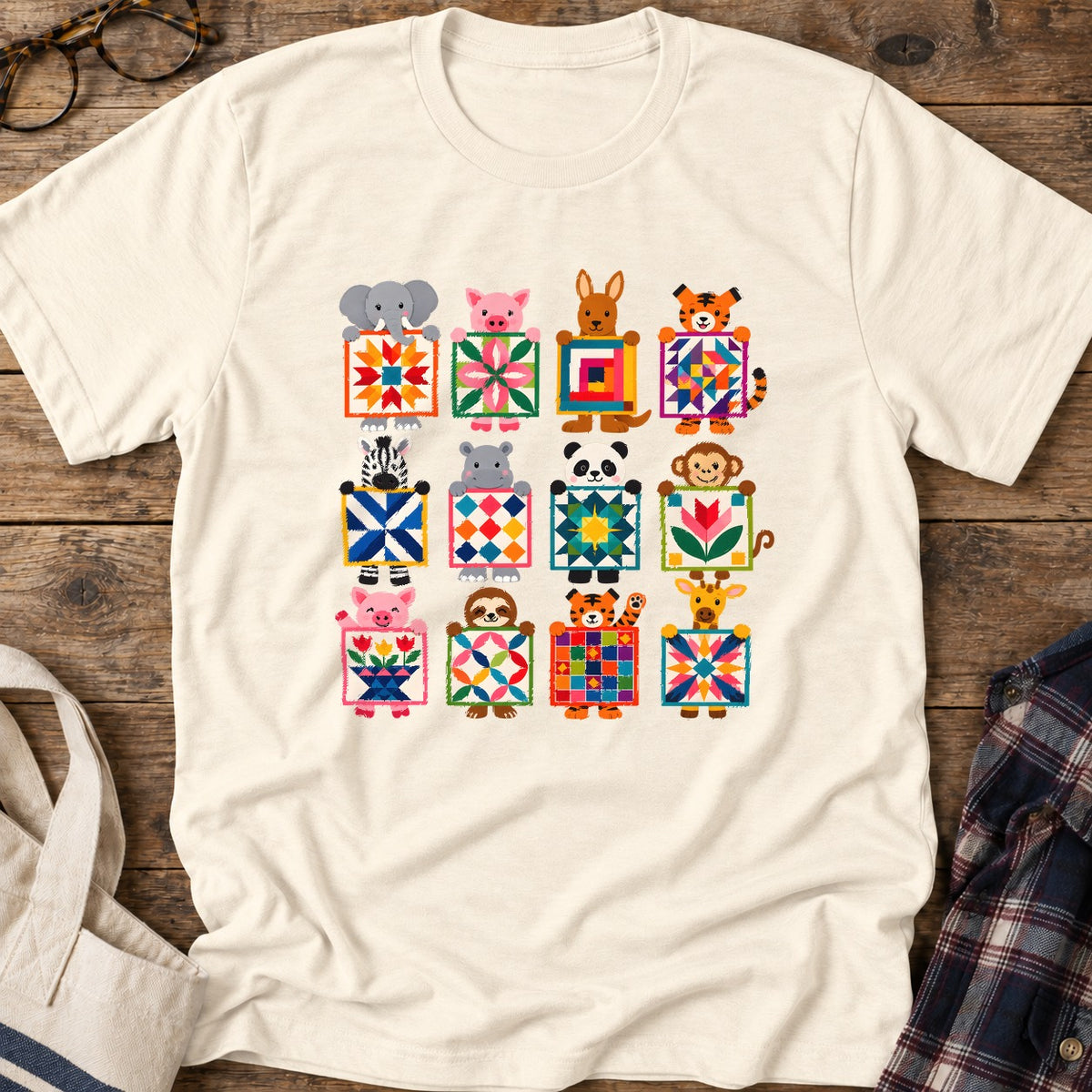 Animal Quilt Blocks T-Shirt in Natural