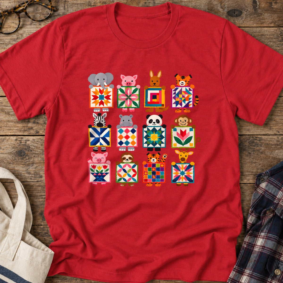 Animal Quilt Blocks T-Shirt in Red