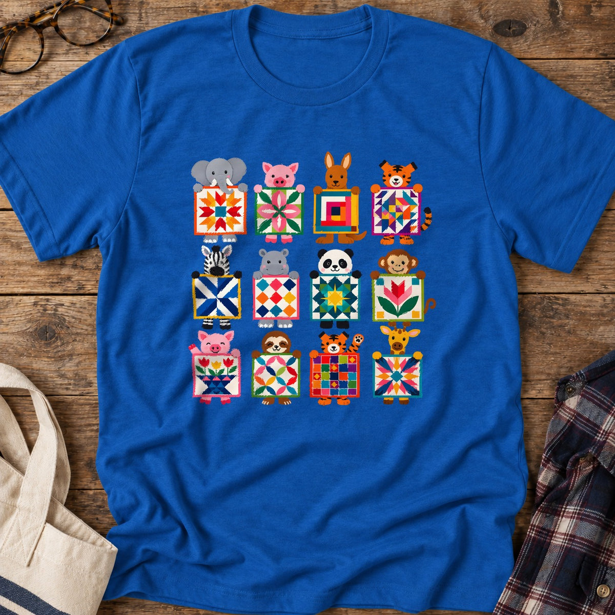 Animal Quilt Blocks T-Shirt in Royal