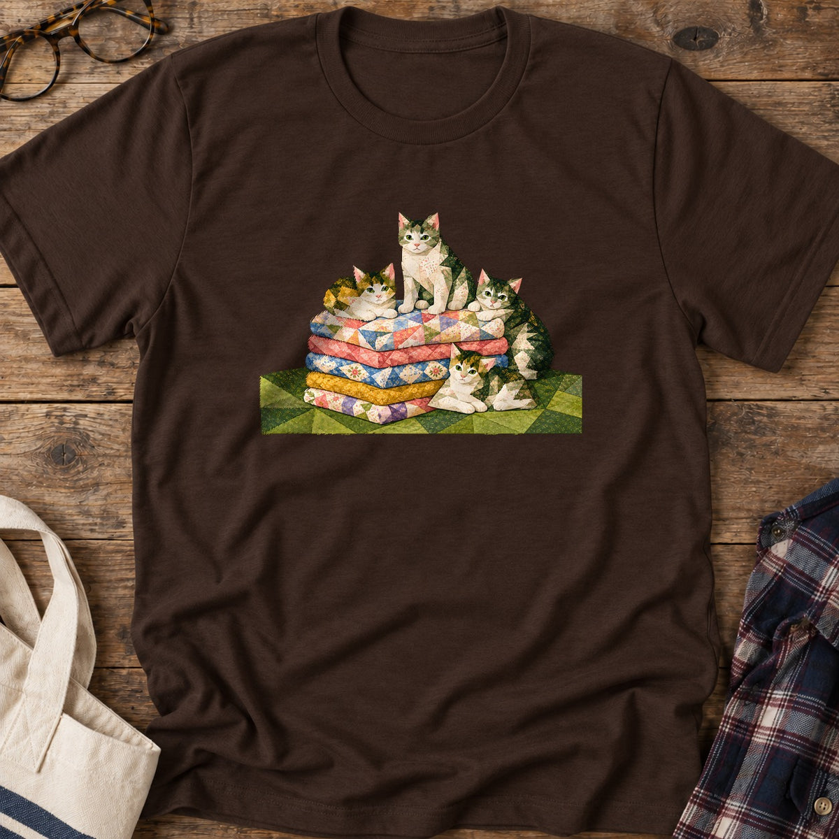 Fabric Stack Kittens T-Shirt in Dark Chocolate