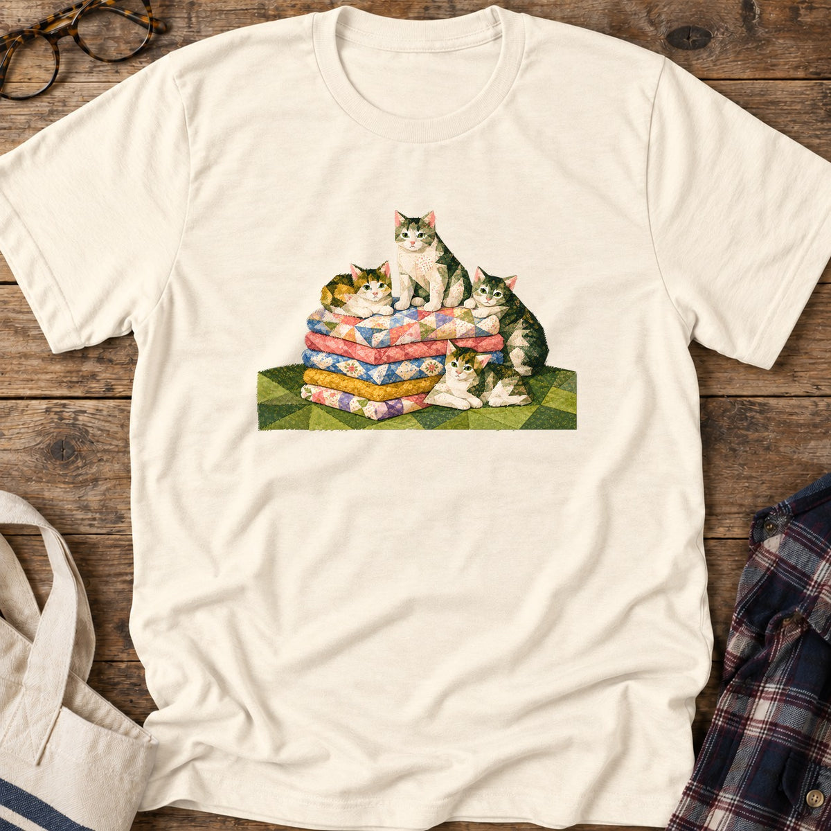 Fabric Stack Kittens T-Shirt in Natural