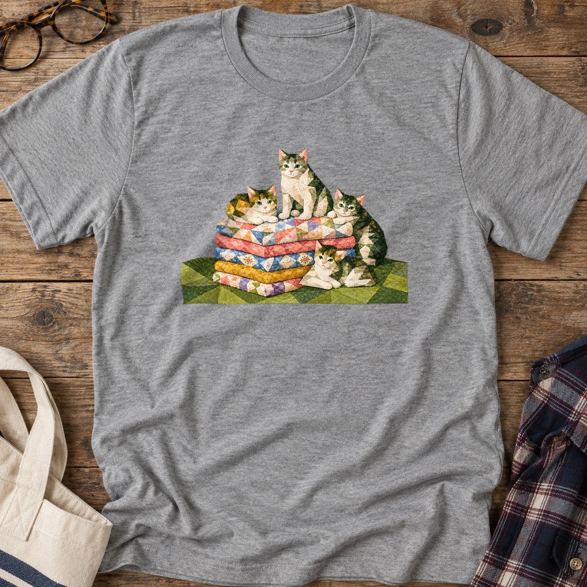 Fabric Stack Kittens T-Shirt in Sport Grey
