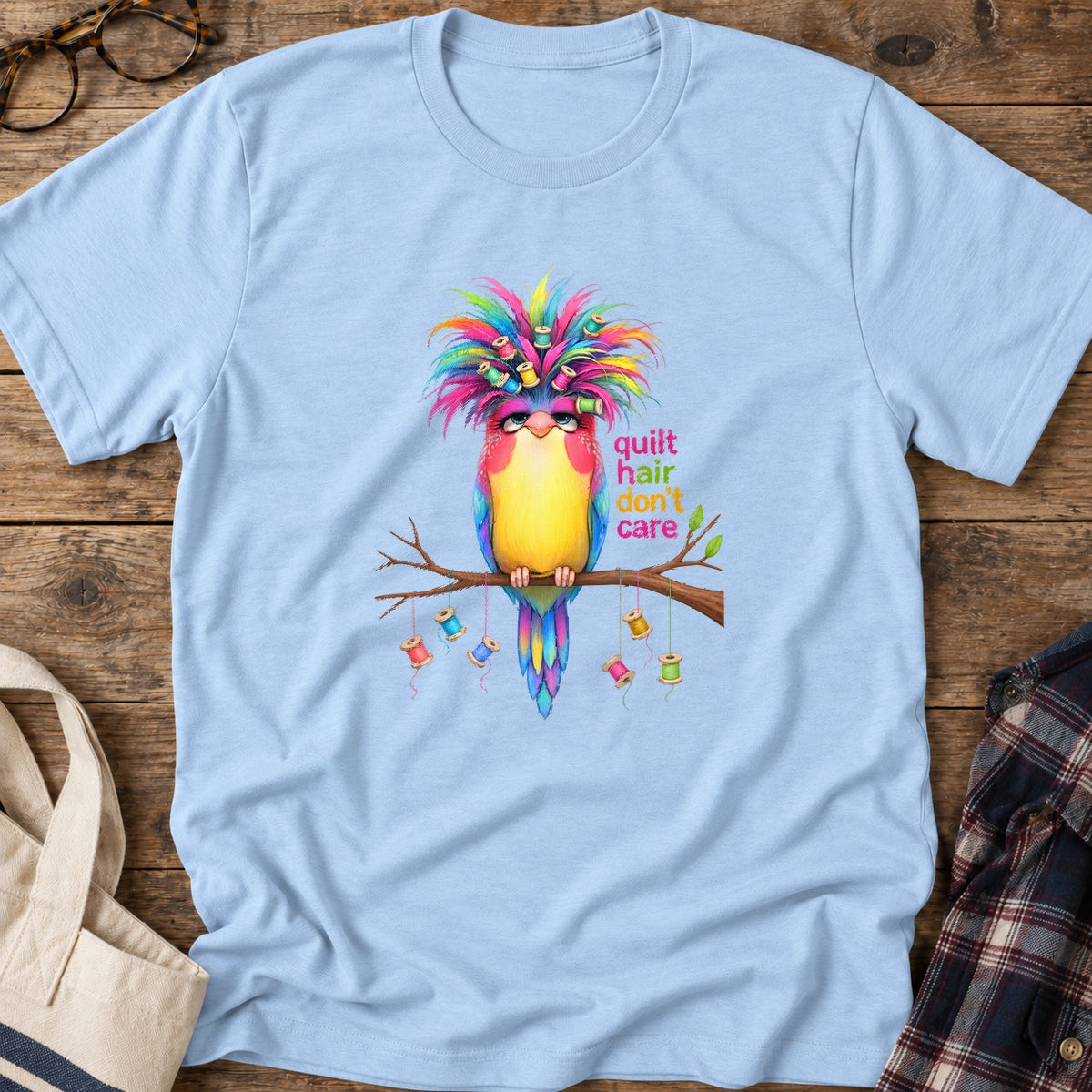 Quilt Hair Bird T-Shirt in Light Blue