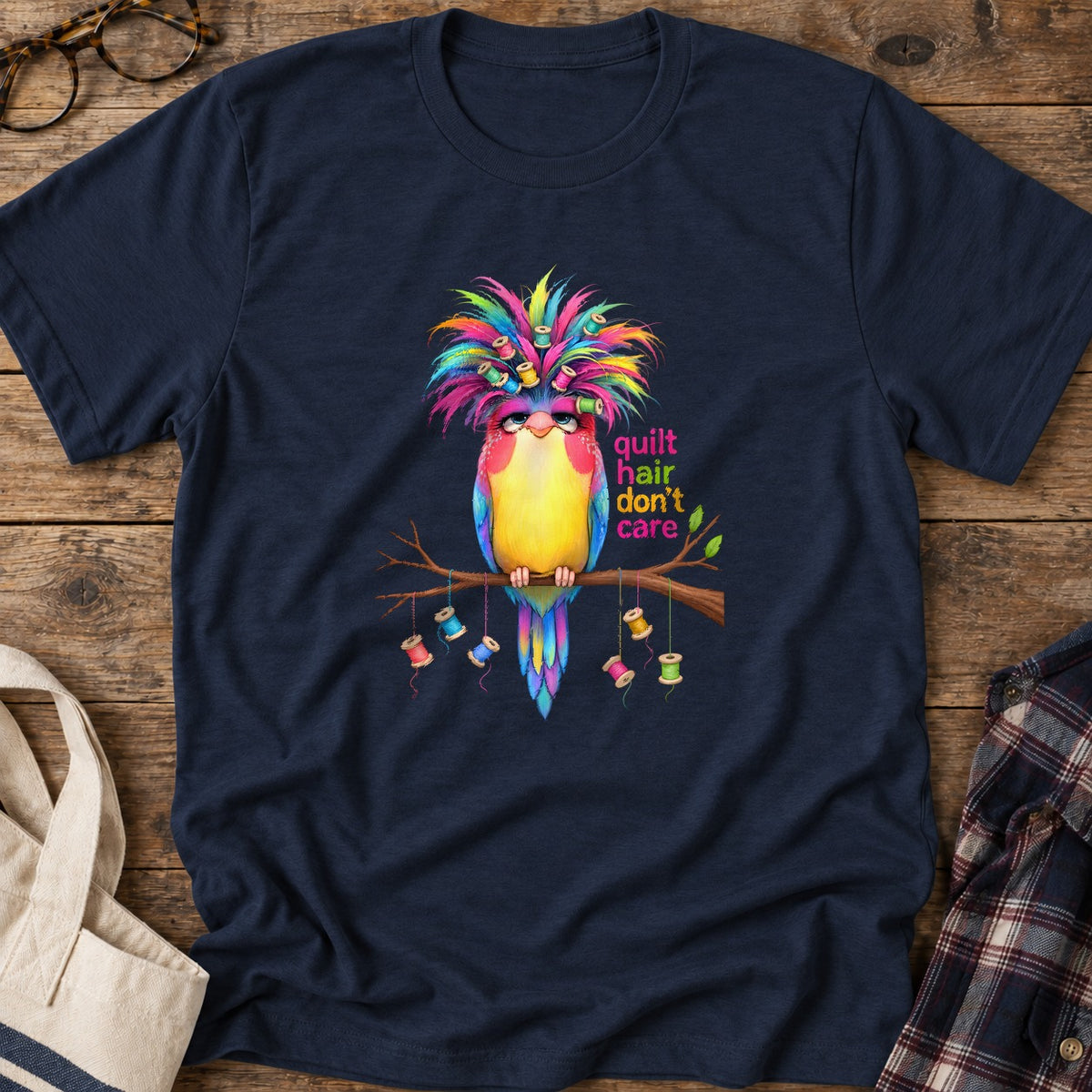 Quilt Hair Bird T-Shirt in Navy