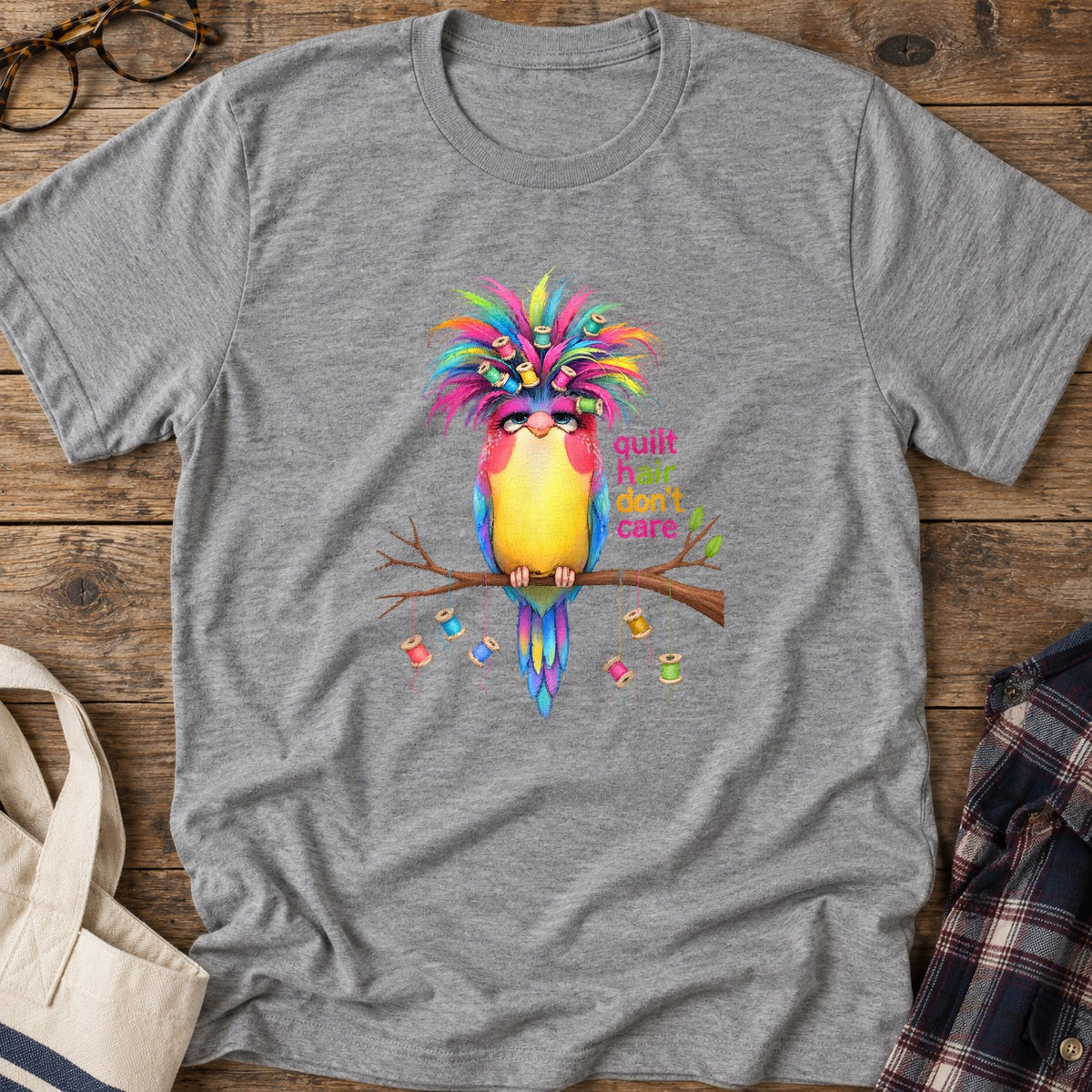 Quilt Hair Bird T-Shirt in Sport Grey