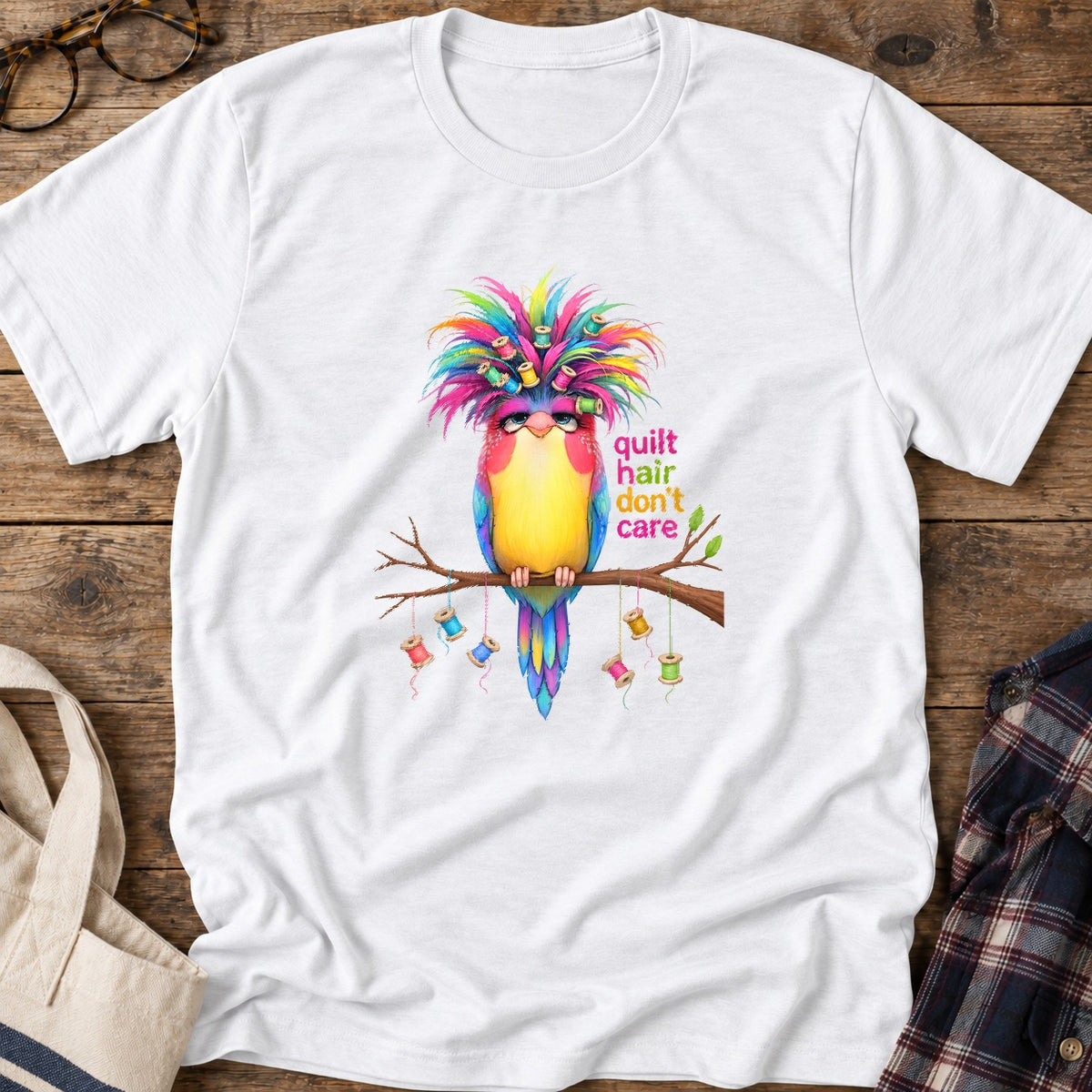 Quilt Hair Bird T-Shirt in White