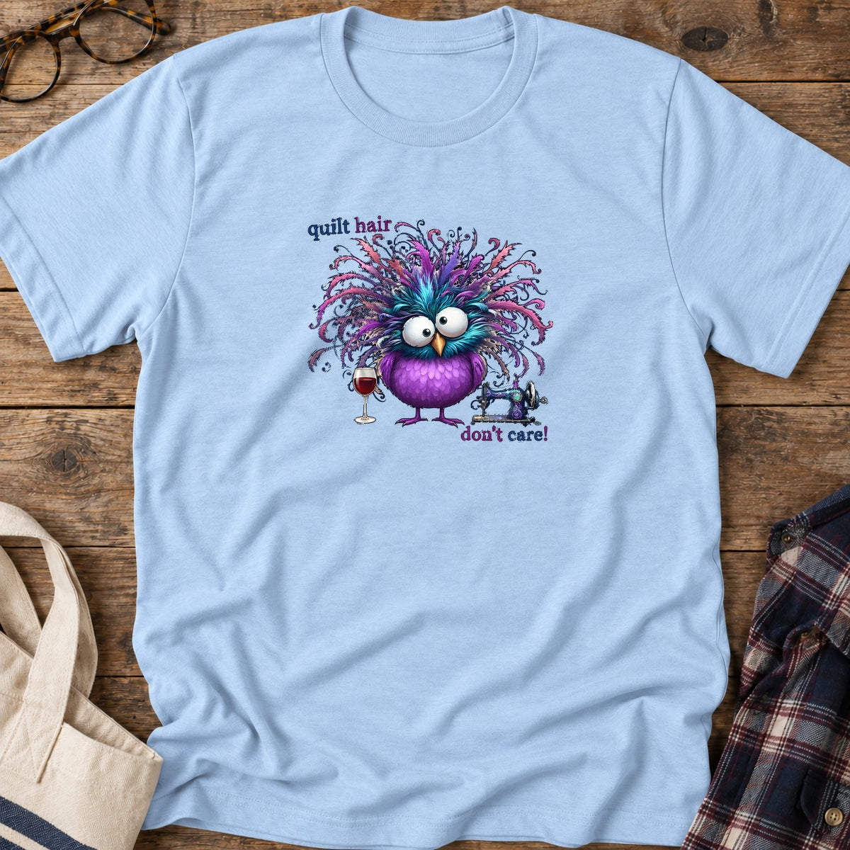 Quilt Hair Wine T-Shirt in Light Blue