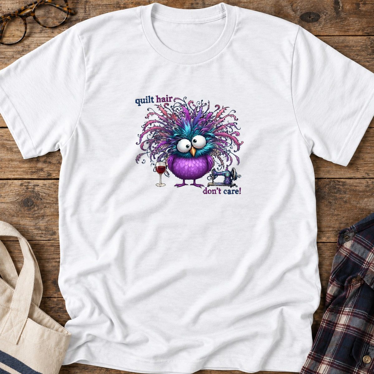 Quilt Hair Wine T-Shirt in White