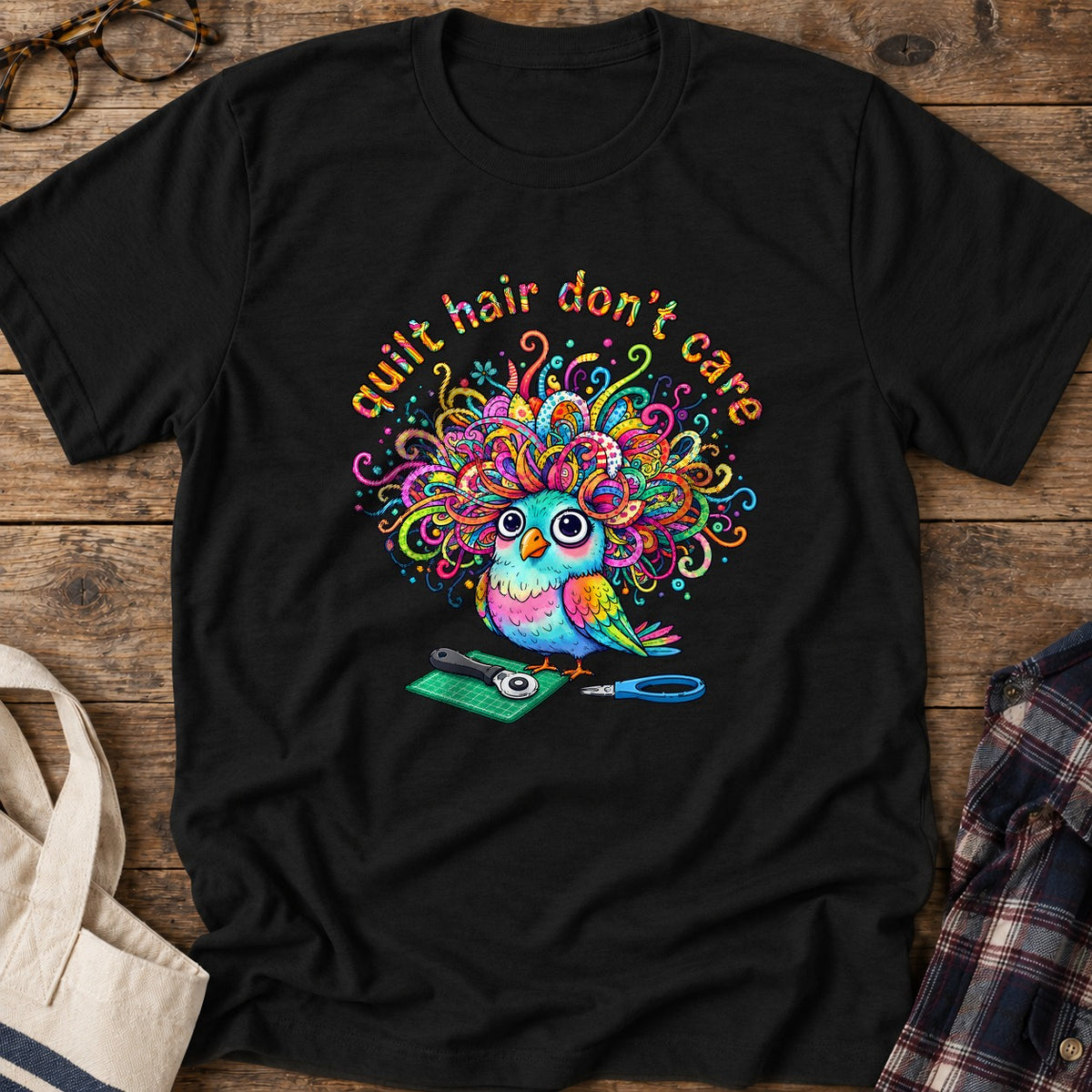 Sewing Curl Bird T-Shirt in Black