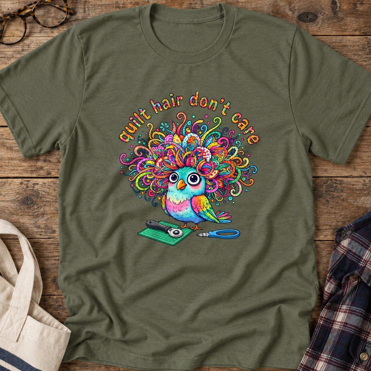 Sewing Curl Bird T-Shirt in Military Green