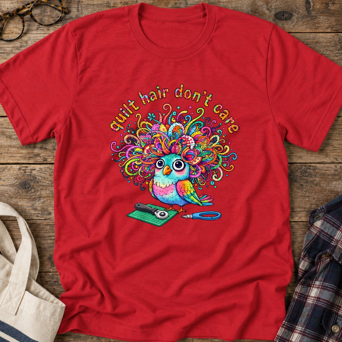 Sewing Curl Bird T-Shirt in Red