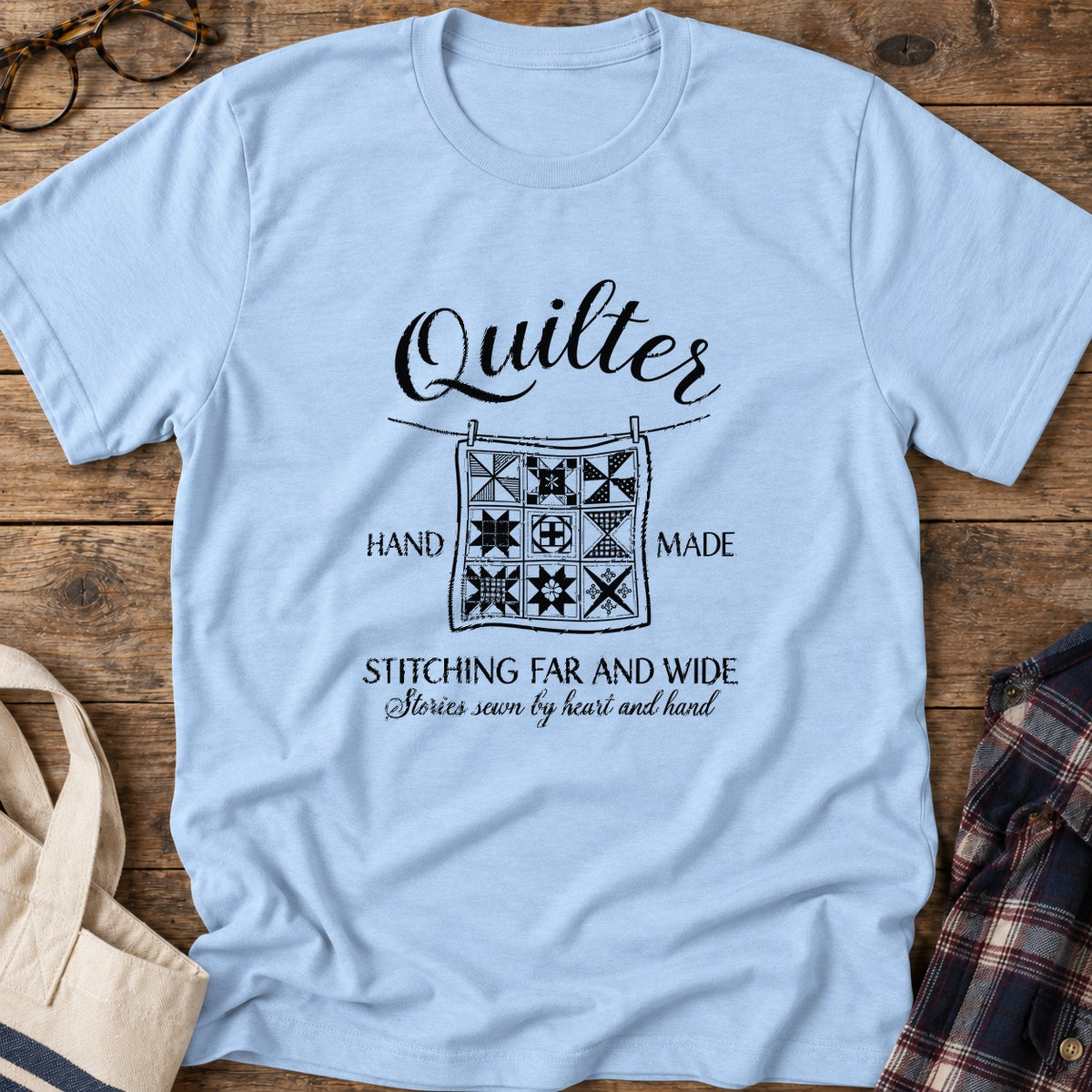Handmade Quilter T-Shirt in Light Blue