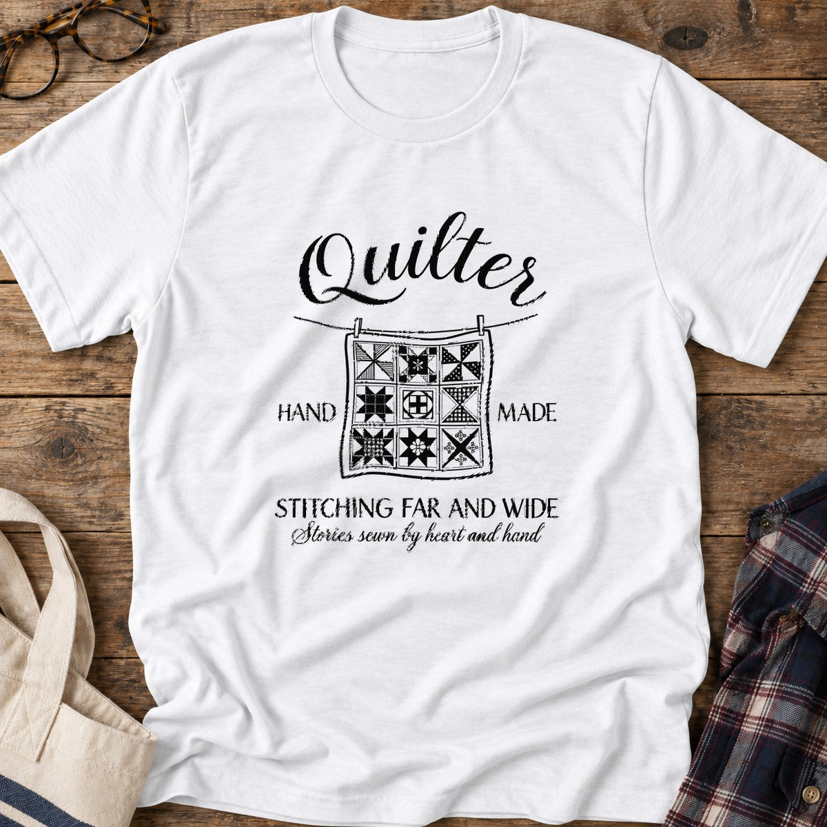 Handmade Quilter T-Shirt in White