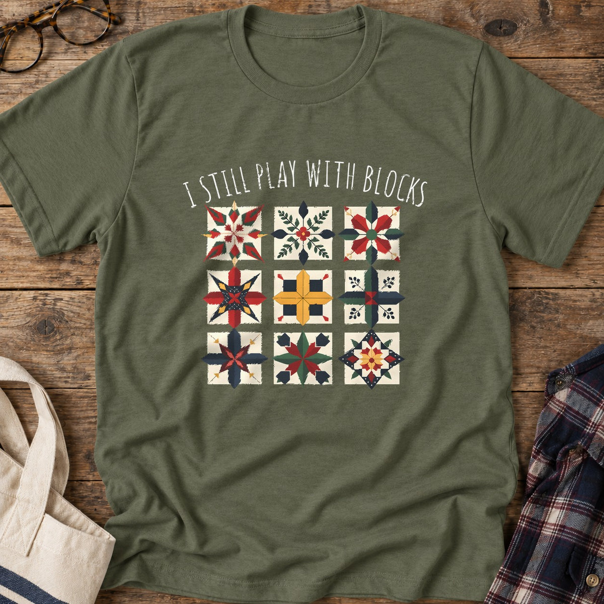 Quilt Block Player T-Shirt in Military Green