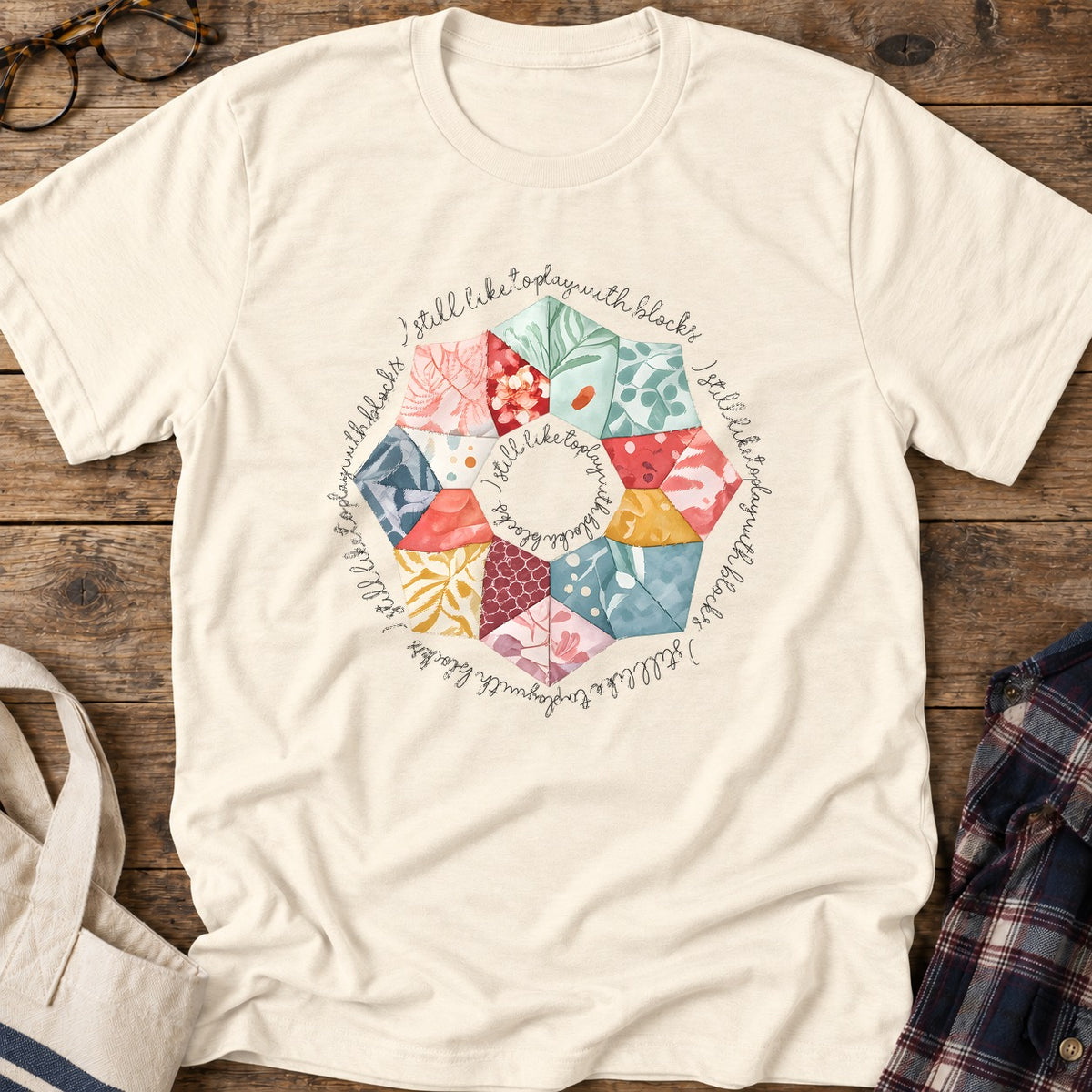 Playful Quilt Blocks T-Shirt in Natural