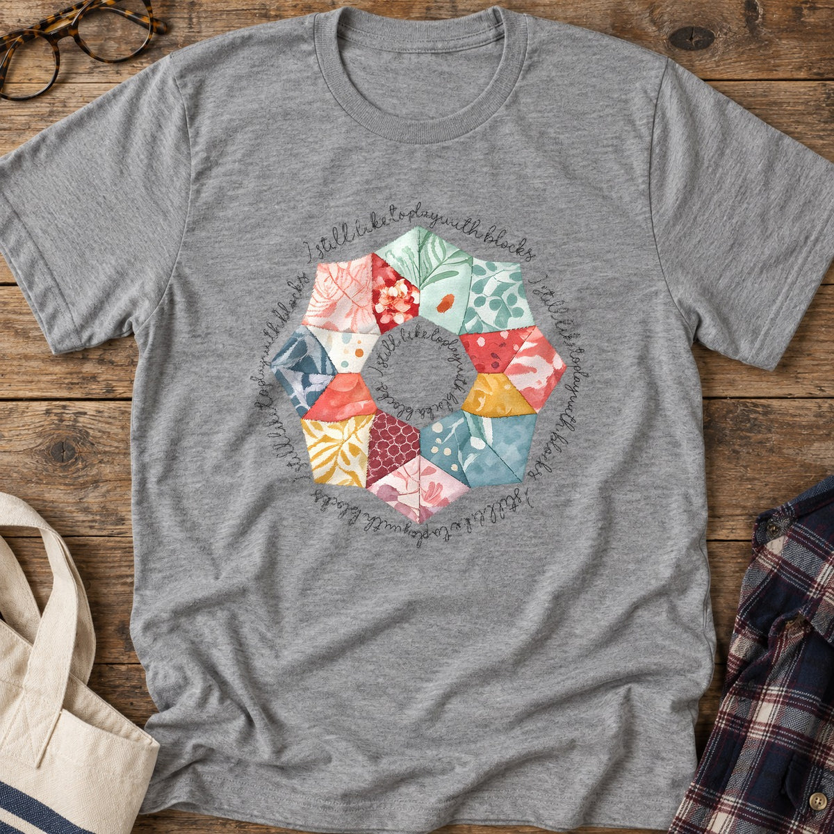Playful Quilt Blocks T-Shirt in Sport Grey