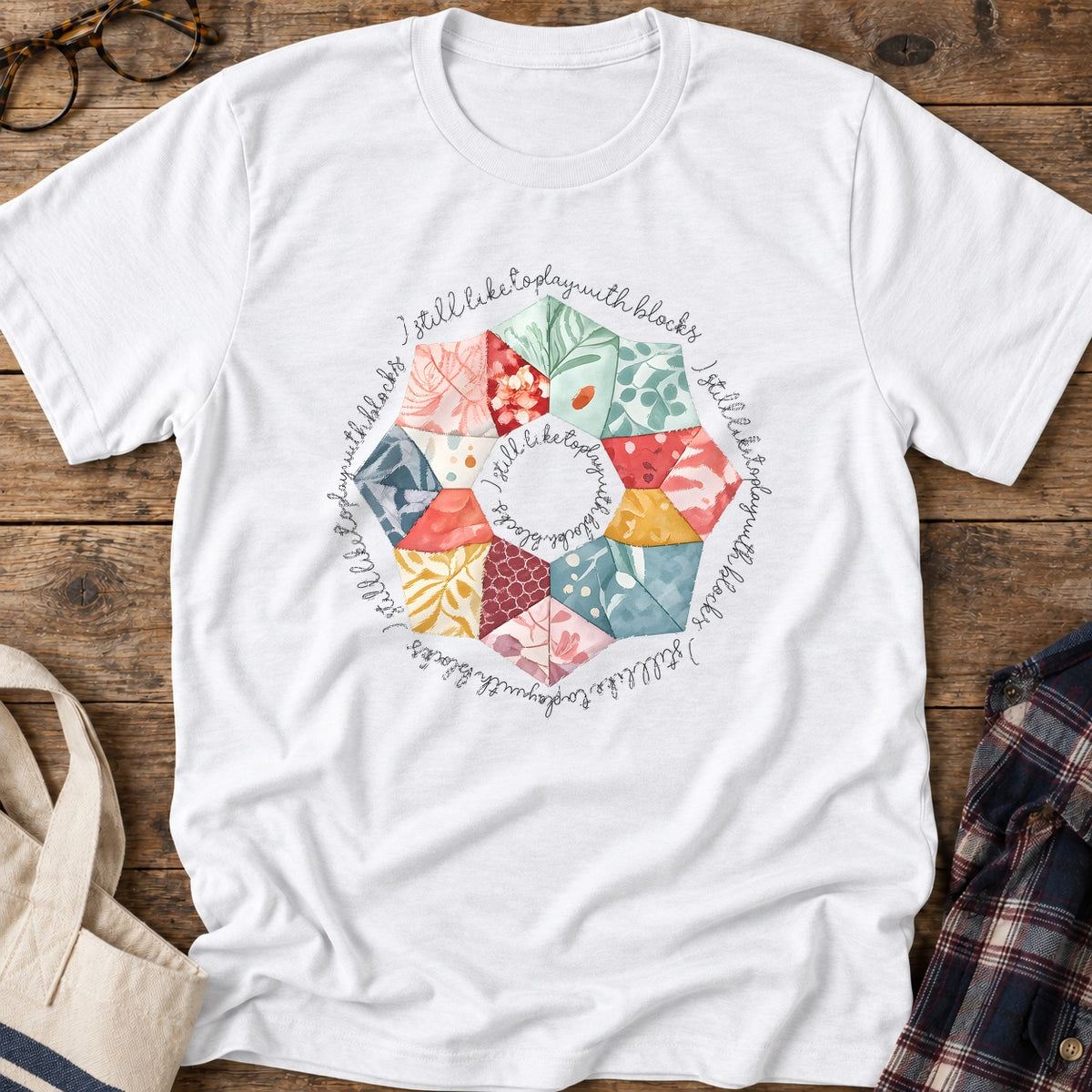 Playful Quilt Blocks T-Shirt in White